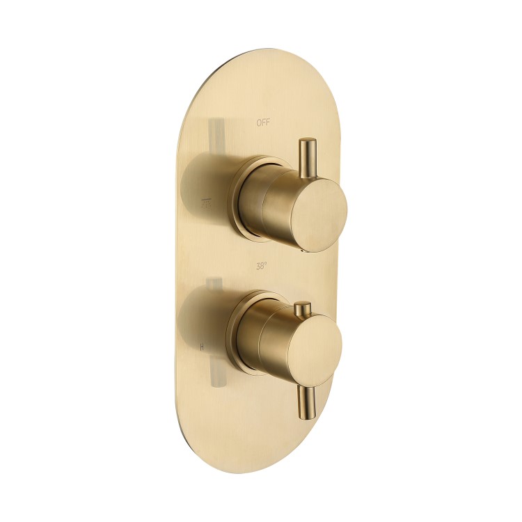 Brushed Brass 2 Outlet Concealed Thermostatic Shower Valve with Dual Control - Arissa