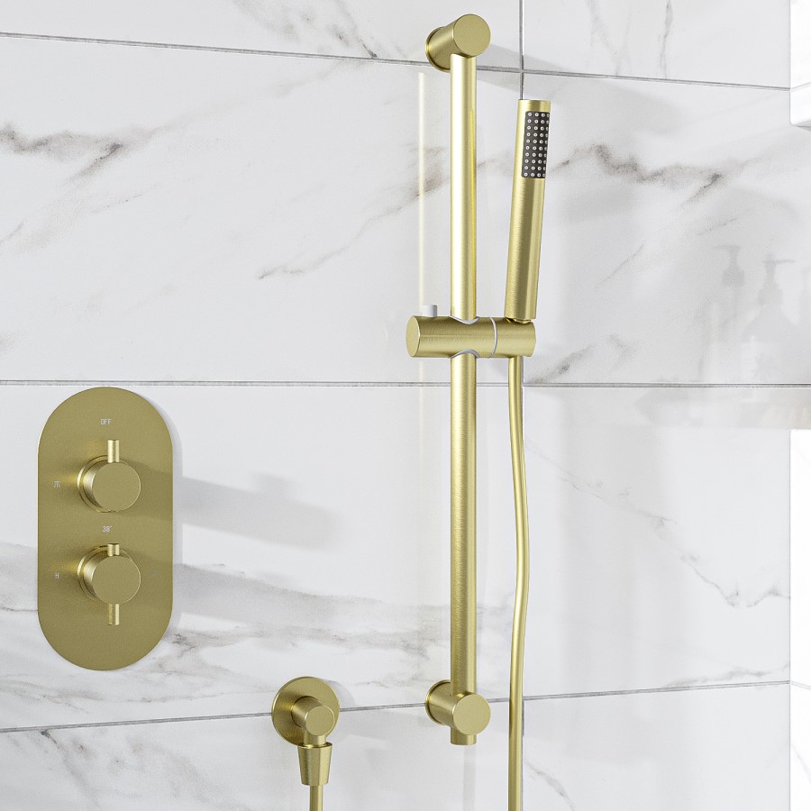 Brushed Brass  Round Adjustable Height Slide Rail Kit with Hand Shower - Arisssa