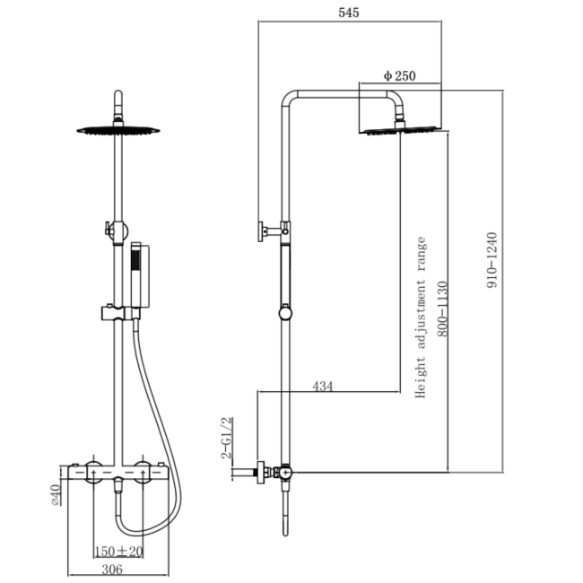 Brushed Brass Thermostatic Bar Mixer Shower Set with Slide Rail Kit & Pencil Hand Shower - Arissa