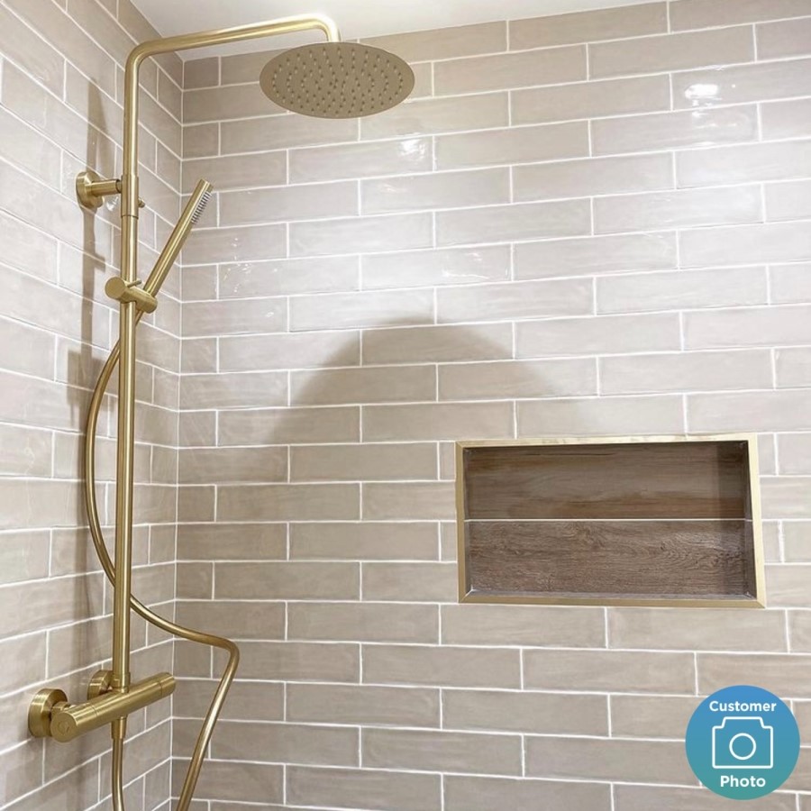 GRADE A1 - Brushed Brass Thermostatic Mixer Bar Shower with Round Overhead & Pencil Handset - Arissa