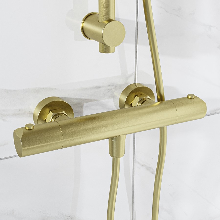 GRADE A1 - Brushed Brass Thermostatic Bar Valve with Bottom Outlet - Arissa