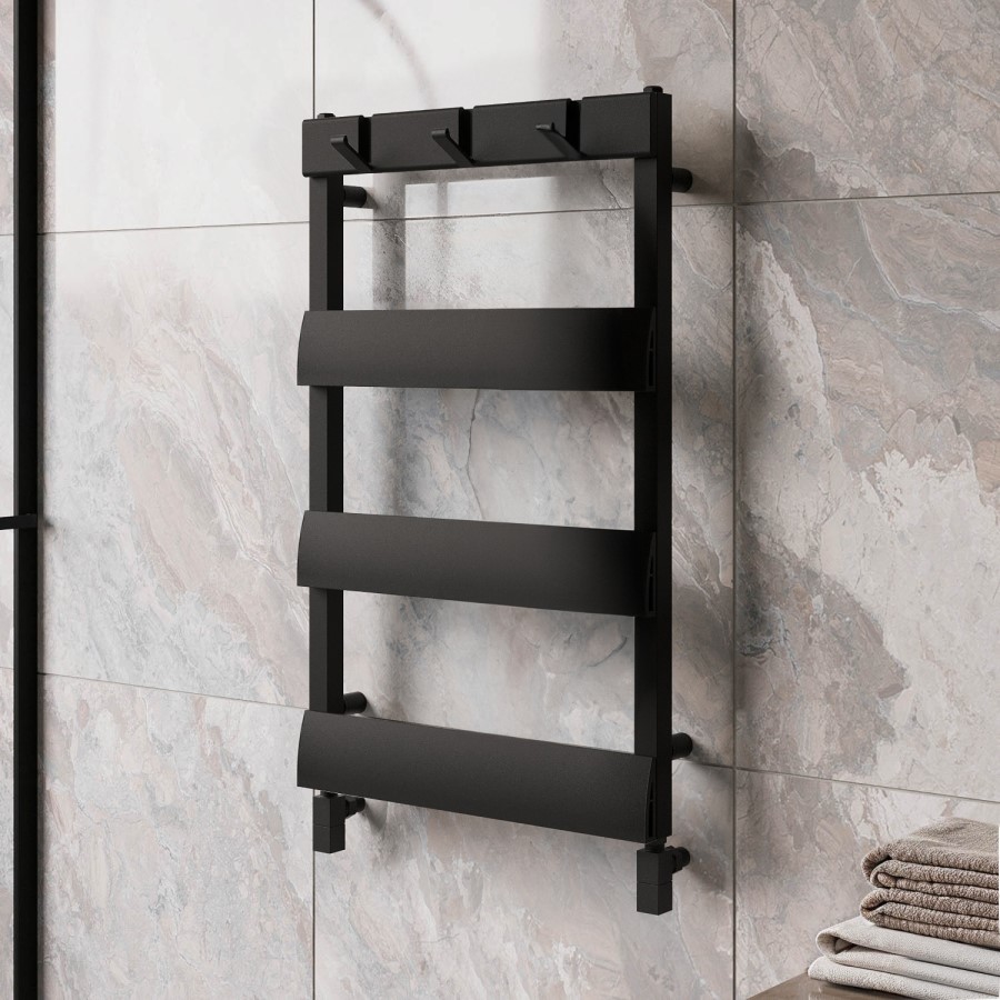 Black Towel Radiator with Hooks 800 x 500mm - Arizona