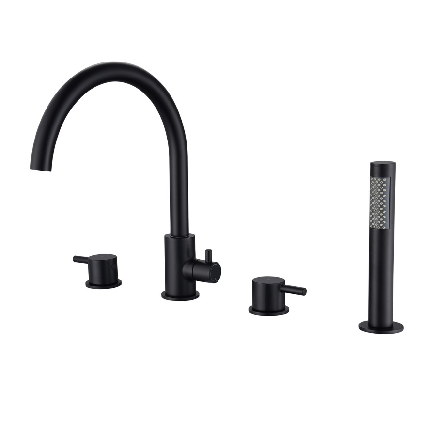 Black 4 Hole Bath Shower Mixer Tap - Arissa