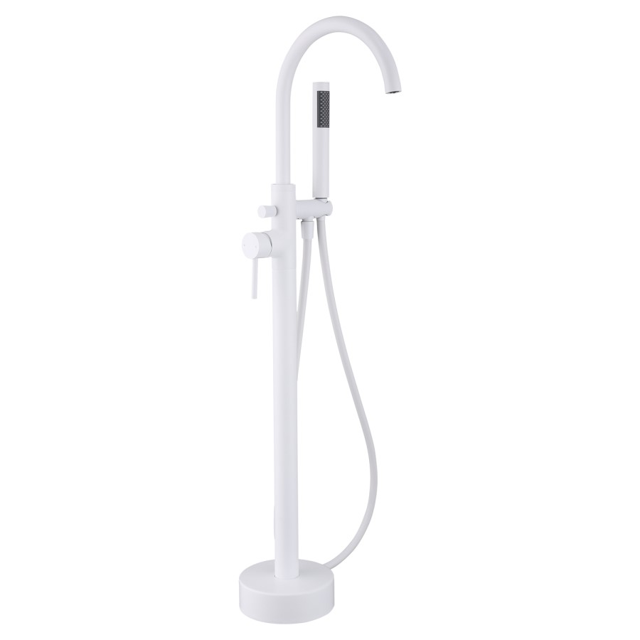 White Freestanding Bath Shower Mixer and Wall Mounted Basin Tap Set - Arissa