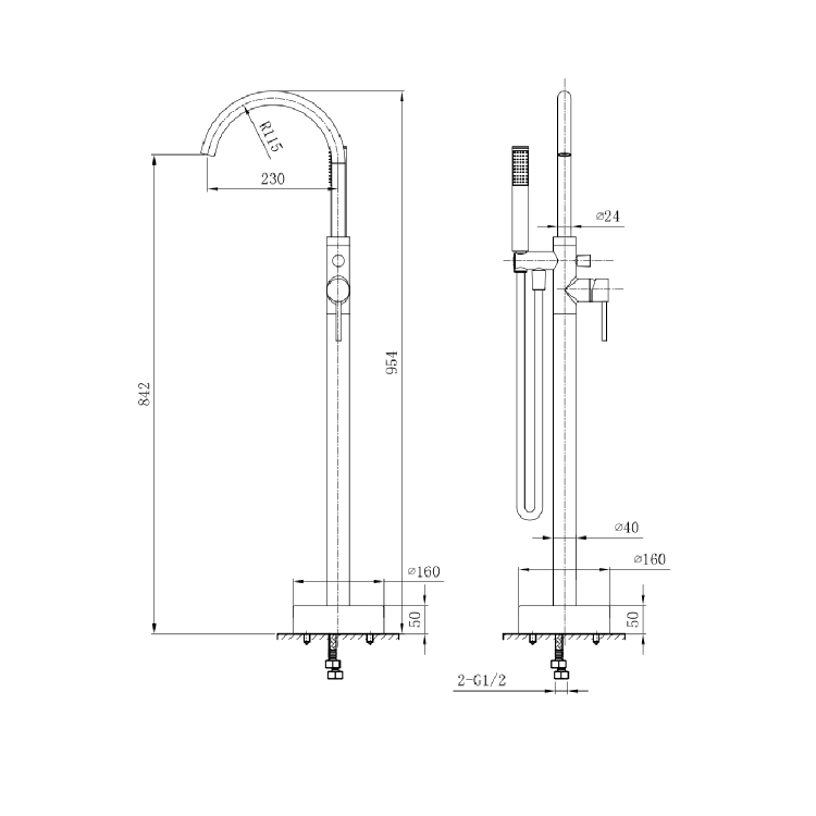 Black Freestanding Bath Shower Mixer Tap - Arissa