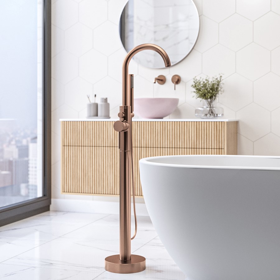 GRADE A1 - Brushed Bronze Freestanding Bath Shower Mixer Tap - Arissa