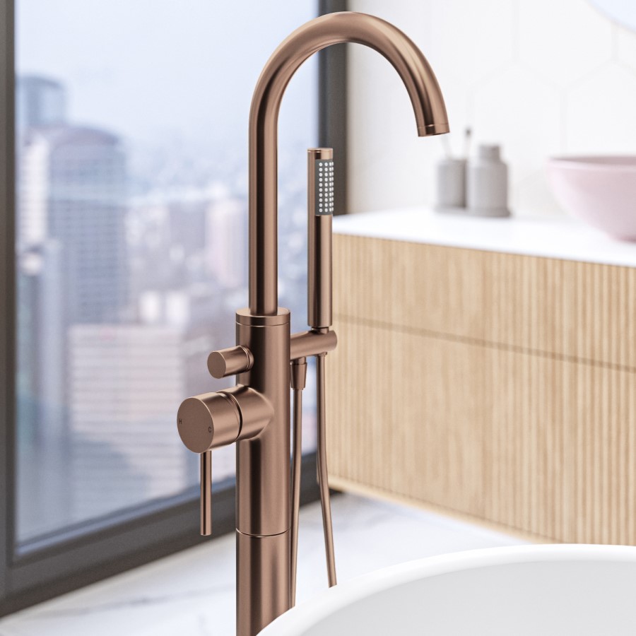 GRADE A1 - Brushed Bronze Freestanding Bath Shower Mixer Tap - Arissa