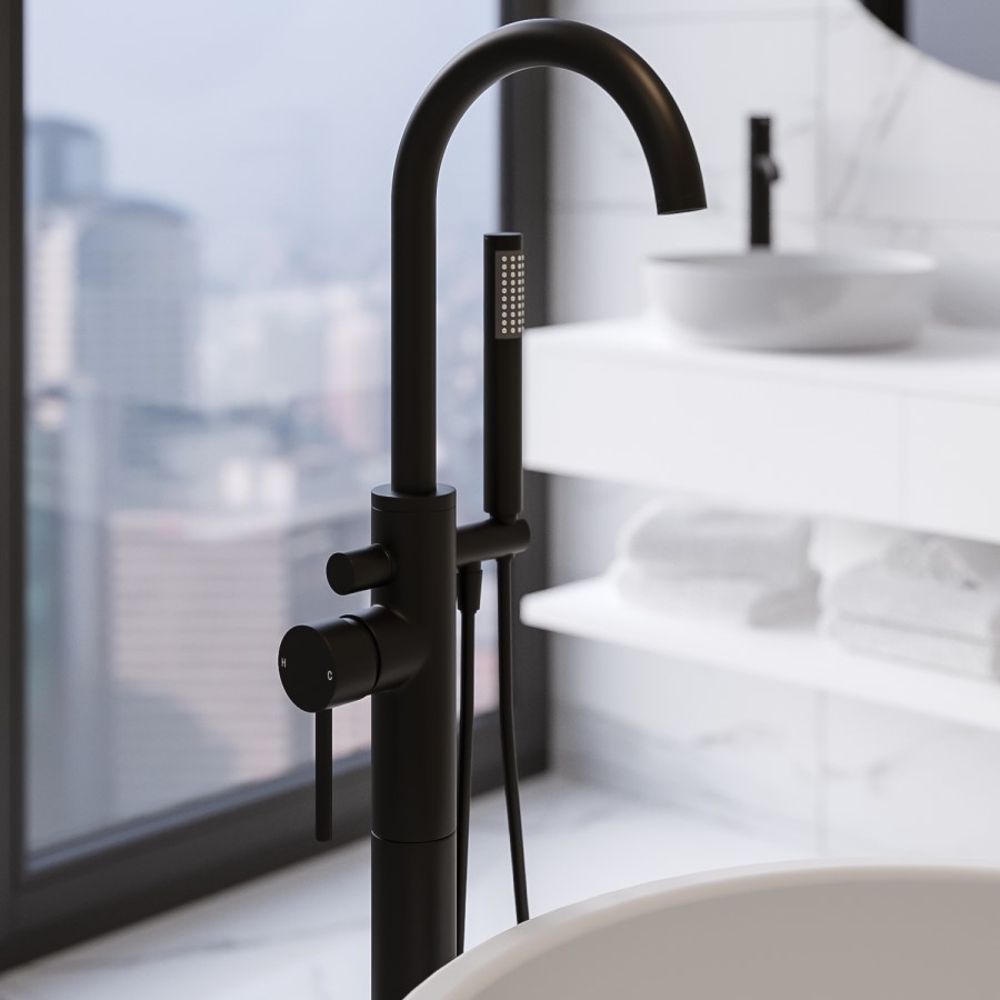 GRADE A1 - Black Freestanding Bath Shower Mixer Tap - Arissa