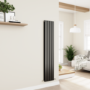 Eco Eleganza Midnight Black Vertical Flat Designer Aluminium Radiator 1600x300mm Double Panel 2699 BTU