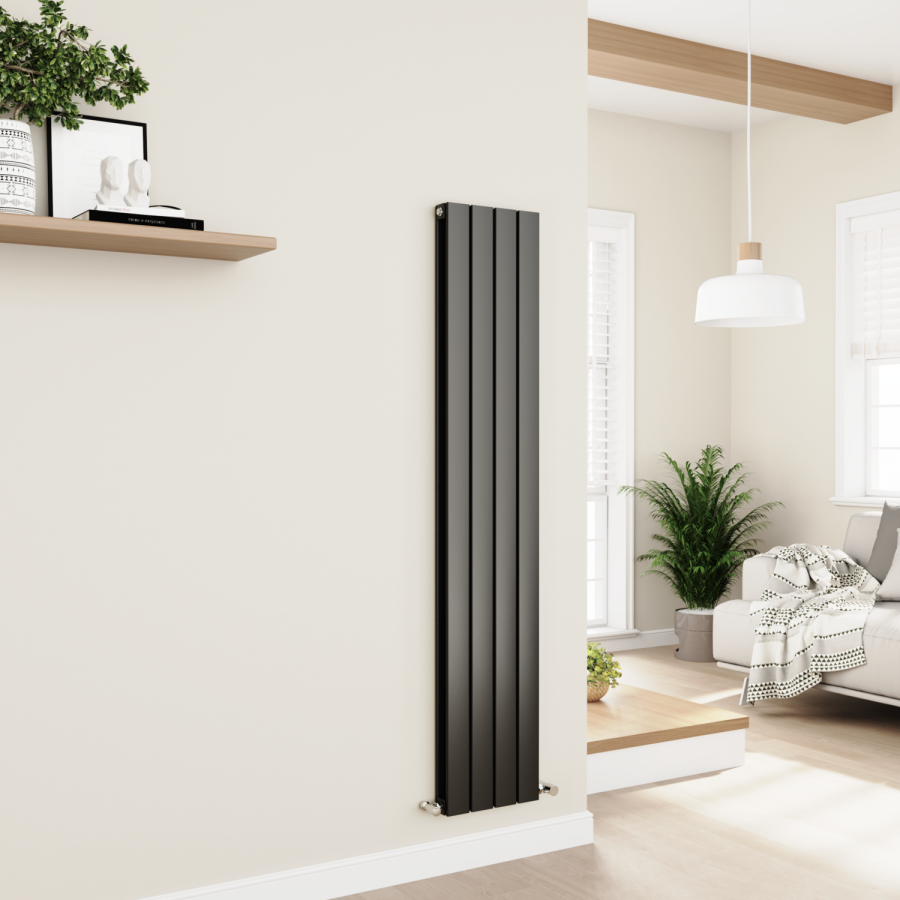 Eco Eleganza Midnight Black Vertical Flat Designer Aluminium Radiator 1600x300mm Double Panel 2699 BTU