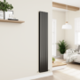 Eco Eleganza Midnight Black Vertical Flat Designer Aluminium Radiator 1800x300mm Double Panel 2928 BTU