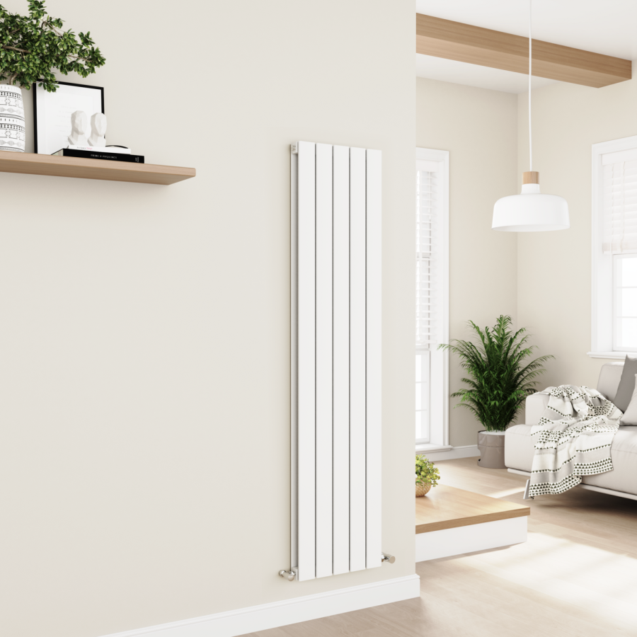 Eco Eleganza White Vertical Flat Designer Aluminium Radiator 1600x375mm Double Panel 3374 BTU