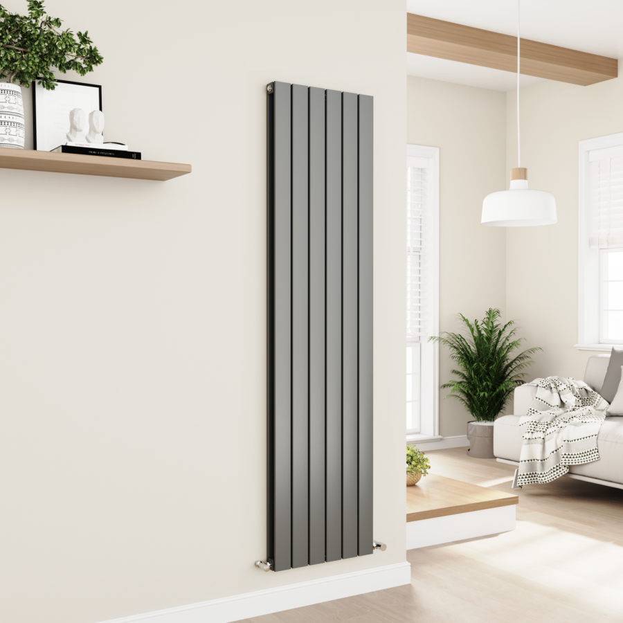 Eco Eleganza Anthracite Vertical Flat Designer Aluminium Radiator 1800x450mm Double Panel 4392 BTU