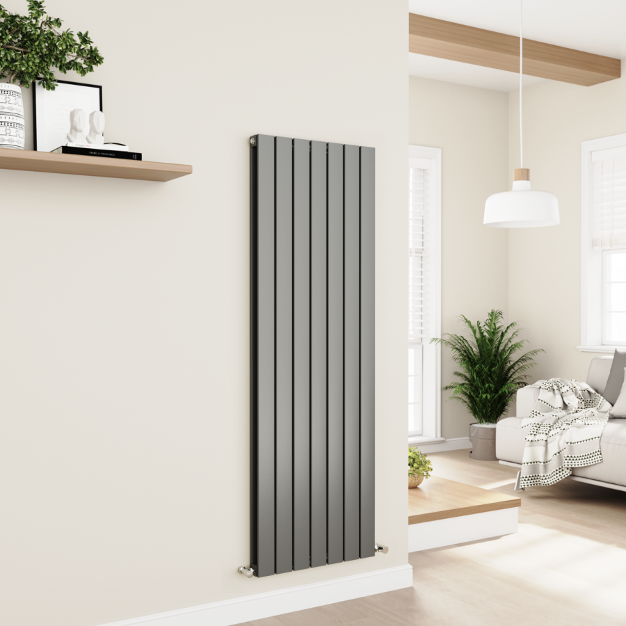 Eco Eleganza Anthracite Vertical Flat Designer Aluminium Radiator 1600x525mm Double Panel 4724 BTU