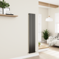 Eco Eleganza Midnight Black Vertical Flat Designer Aluminium Radiator 1600x300mm Single Panel 2036 BTU