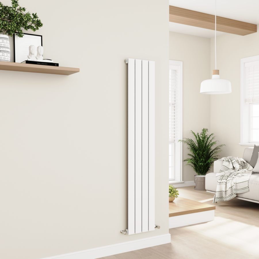 Eco Eleganza White Vertical Flat Designer Aluminium Radiator 1600x300mm Single Panel 2036 BTU