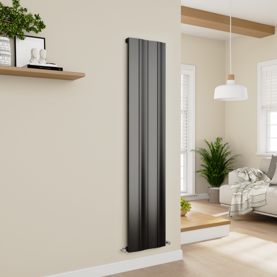 Eco Vivante Midnight Black Vertical Wave Designer Aluminium Radiator 1800x374mm Single Panel 3005 BTU