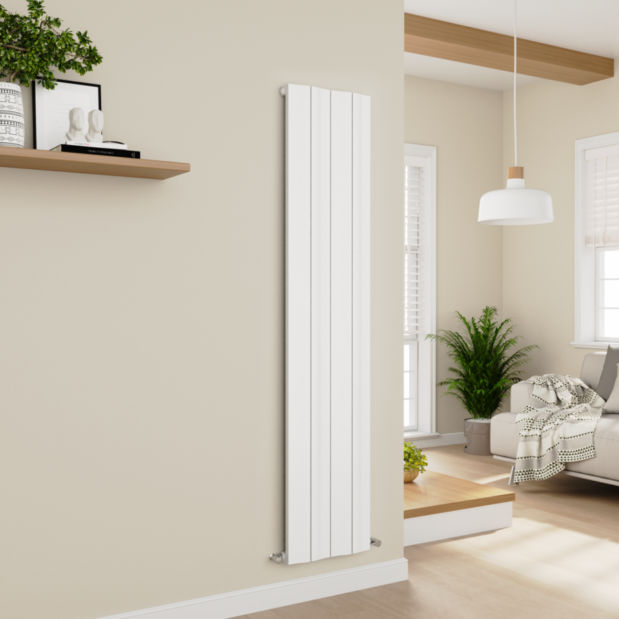 Eco Vivante White Vertical Wave Designer Aluminium Radiator 1800x374mm Single Panel 3005 BTU