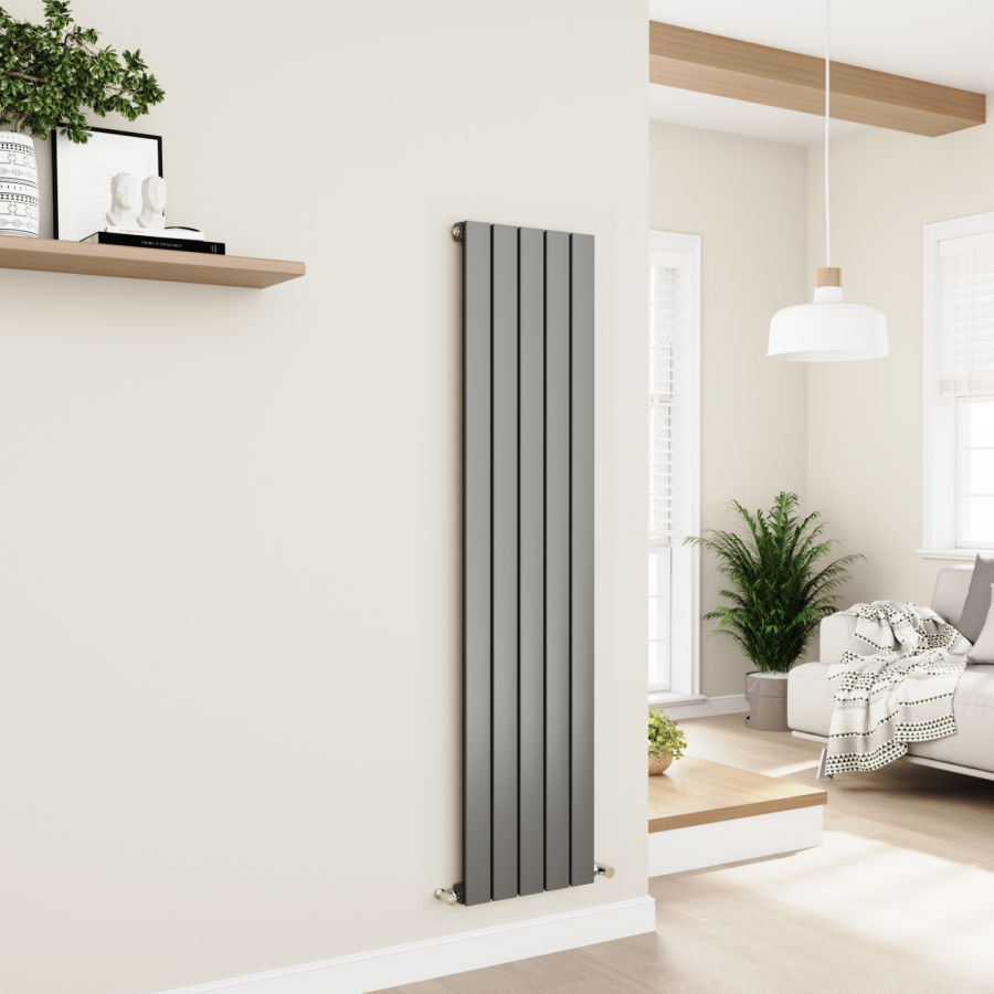 Eco Eleganza Anthracite Vertical Flat Designer Aluminium Radiator 1600x375mm Single Panel 2546 BTU