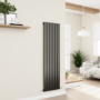 Eco Eleganza Midnight Black Vertical Flat Designer Aluminium Radiator 1600x450mm Single Panel 3055 BTU