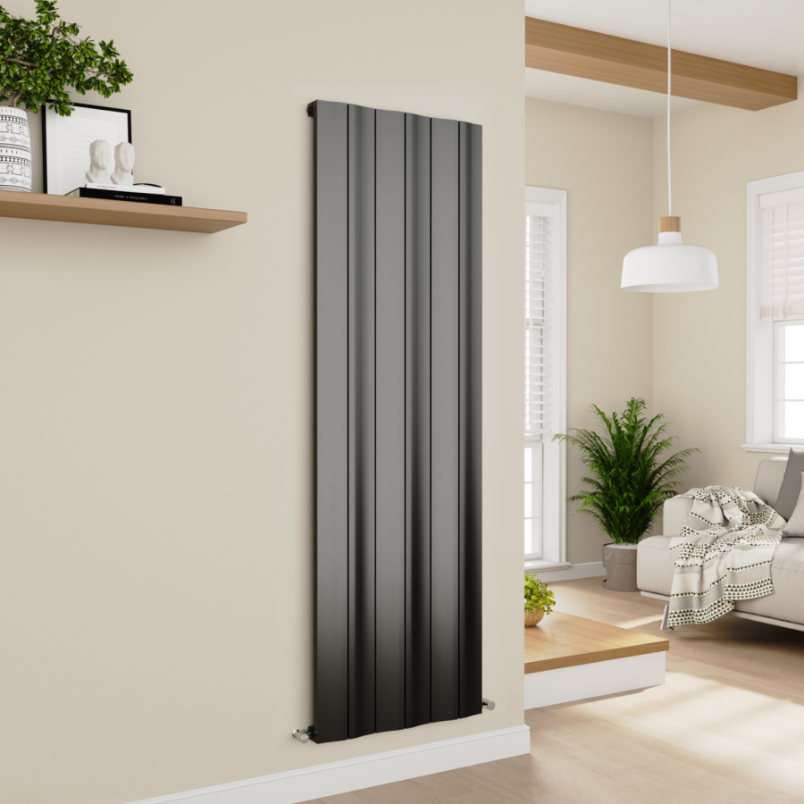 Eco Vivante Midnight Black Vertical Wave Designer Aluminium Radiator 1800x565mm Single Panel 4508 BTU