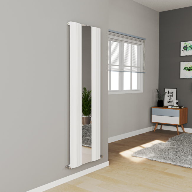 Eco Specchio White Vertical Wave Mirror Designer Aluminium Radiator 1800x550mm Single Panel 3387 BTU