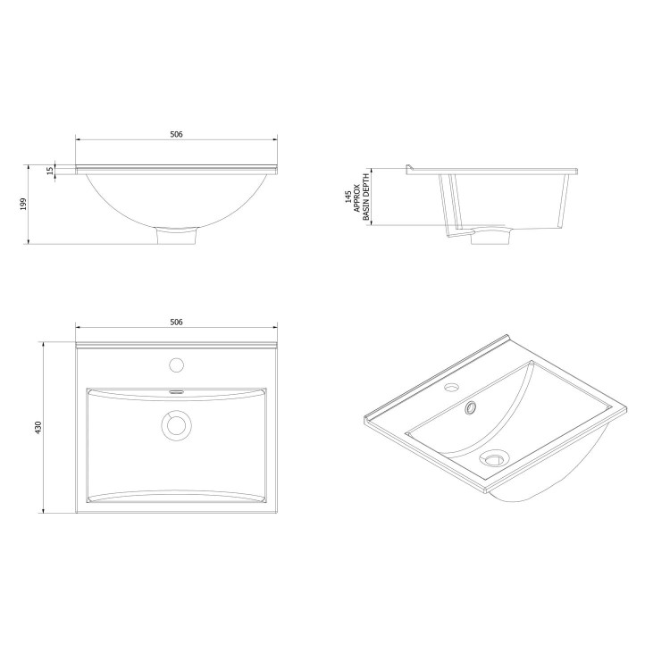 Moderno Polymarble Thin Edge Vanity Unit Sink - 500mm Wide