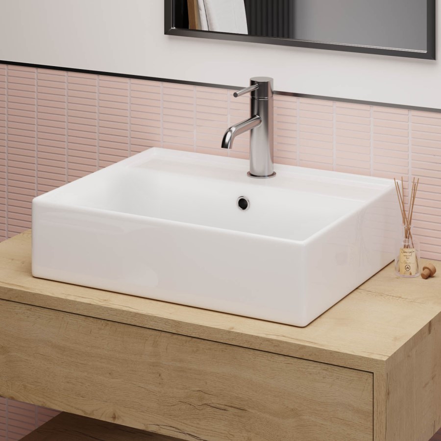 GRADE A1 - White Square Countertop Basin 497mm - Bowen