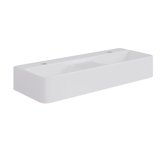 GRADE A1 - White Square Countertop Double Basin 800mm - Bowen