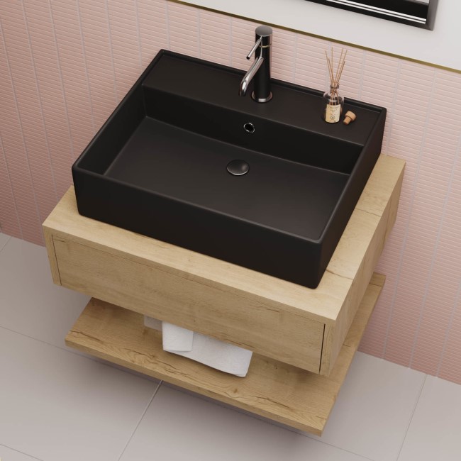 GRADE A1 - Matt Black Square Countertop Basin 497mm - Bowen