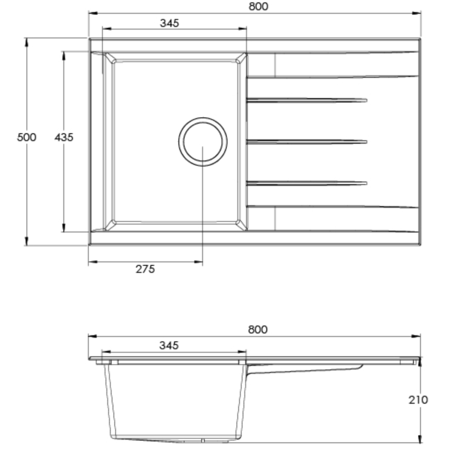 Single Bowl Black Composite Kitchen Sink with Reversible Drainer- Rocklite Bredon