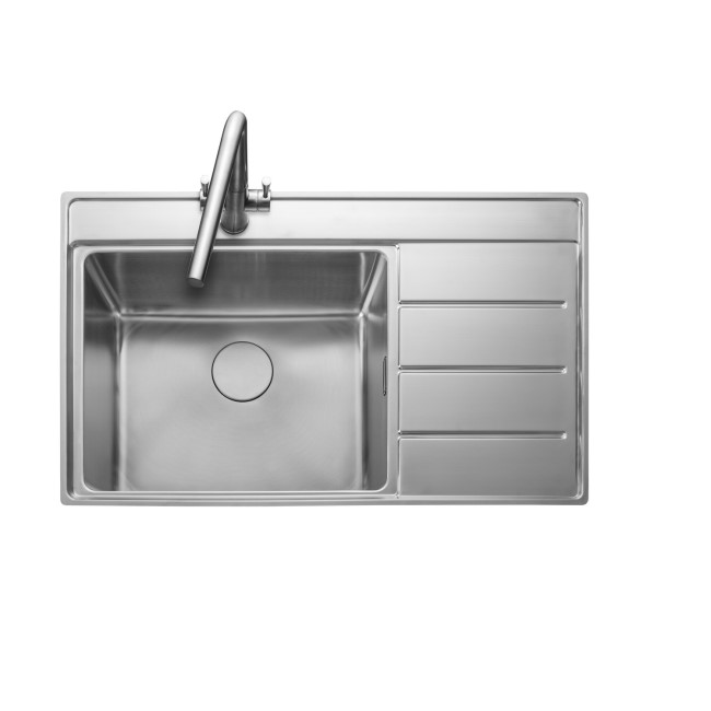 Rangemaster Boston Single Bowl Inset Chrome Stainless Steel Kitchen Sink with Right Hand Drainer