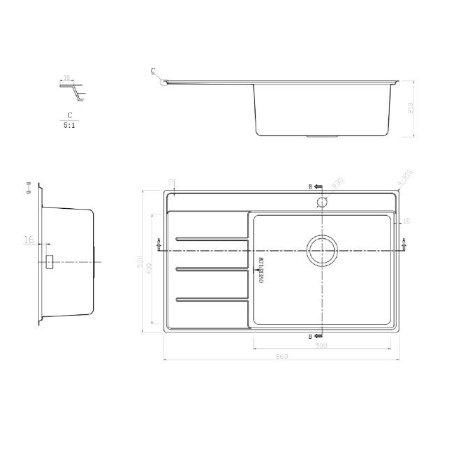 Rangemaster Boston Single Bowl Inset Chrome Stainless Steel Kitchen Sink with Right Hand Drainer