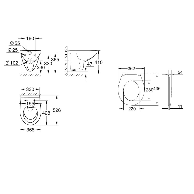 Grohe Bau Wall Hung Rimless Toilet With Soft Close Seat