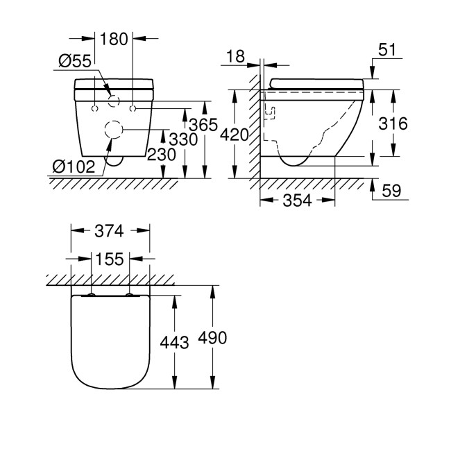 Grohe Euro Rimless Compact Wall Hung Toilet and Basin Suite