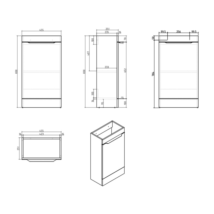 Grade A2 - 460mm White Cloakroom Freestanding Vanity Unit with Basin - Sion