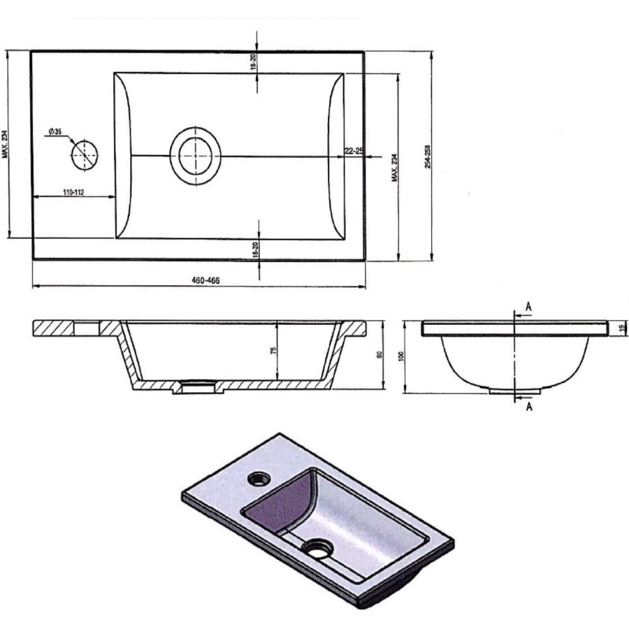 Grade A2 - 460mm White Cloakroom Freestanding Vanity Unit with Basin - Sion