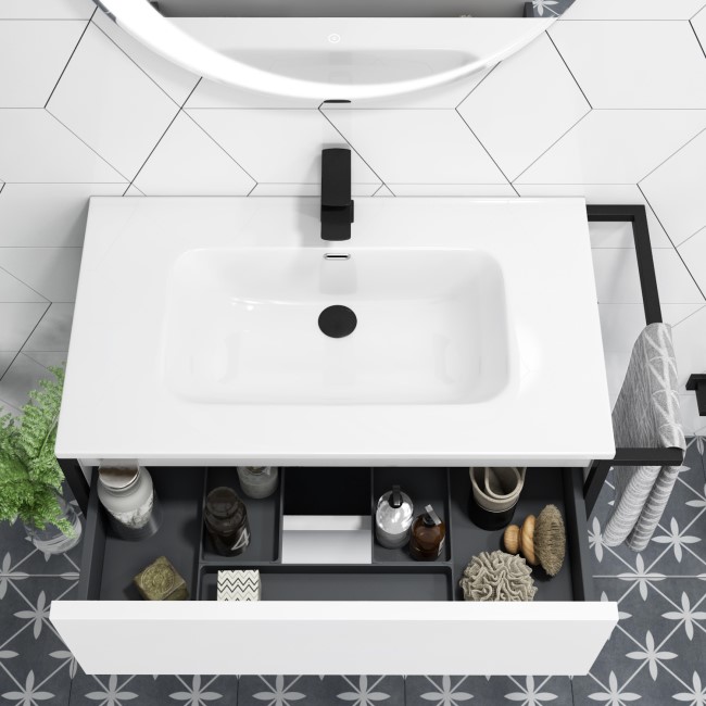 Grade A2 - 1000mm White Freestanding Vanity Unit with Basin - Nero 