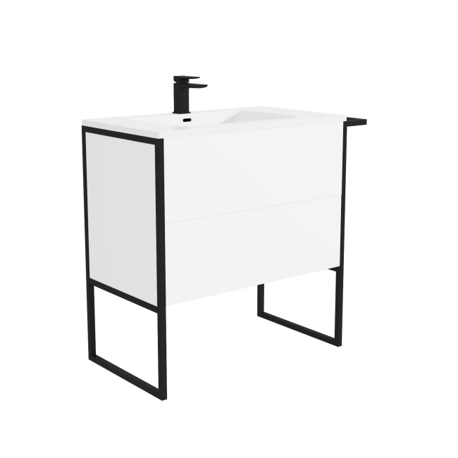 Grade A2 - 1000mm White Freestanding Vanity Unit with Basin - Nero 