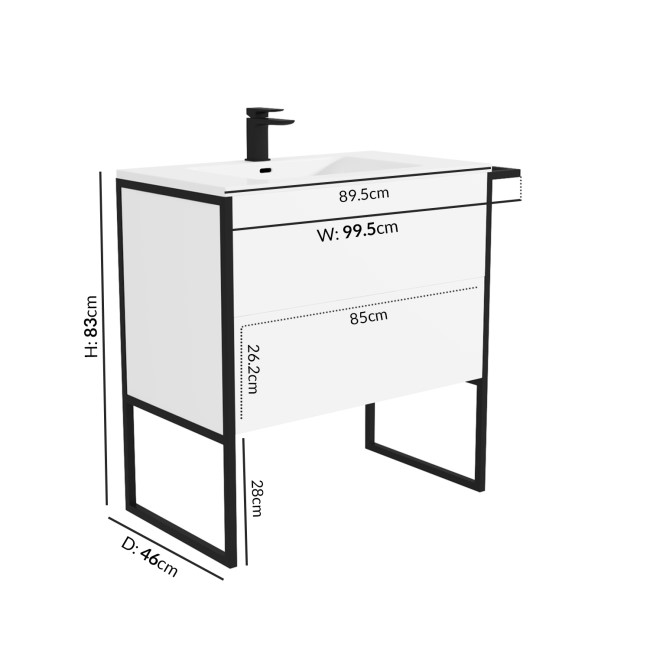 Grade A2 - 1000mm White Freestanding Vanity Unit with Basin - Nero 