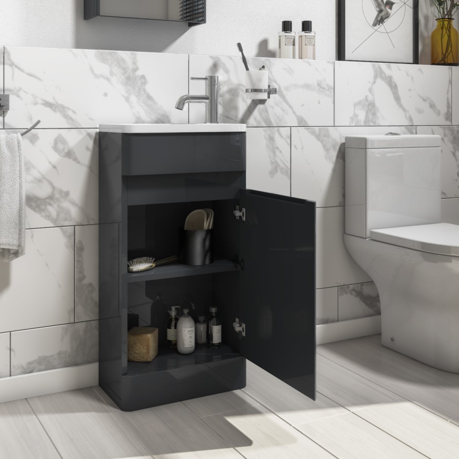 Grade A1 - 410mm Dark Grey Cloakroom Vanity Unit with Basin - Pendle