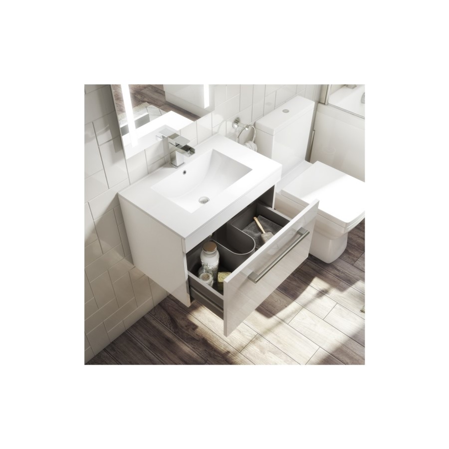 Grade A1 - 600mm White Wall Hung Vanity Unit with Basin - Ashford