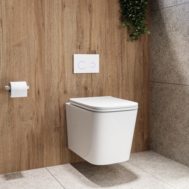 Albi Wall Hung Toilet 820mm Pneumatic Frame & Cistern & White Glass Flush Plate