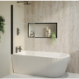 Freestanding Single Ended Left Hand Fluted Corner Bath 1650 x 800mm With Matt Black Bath Screen - Amaro