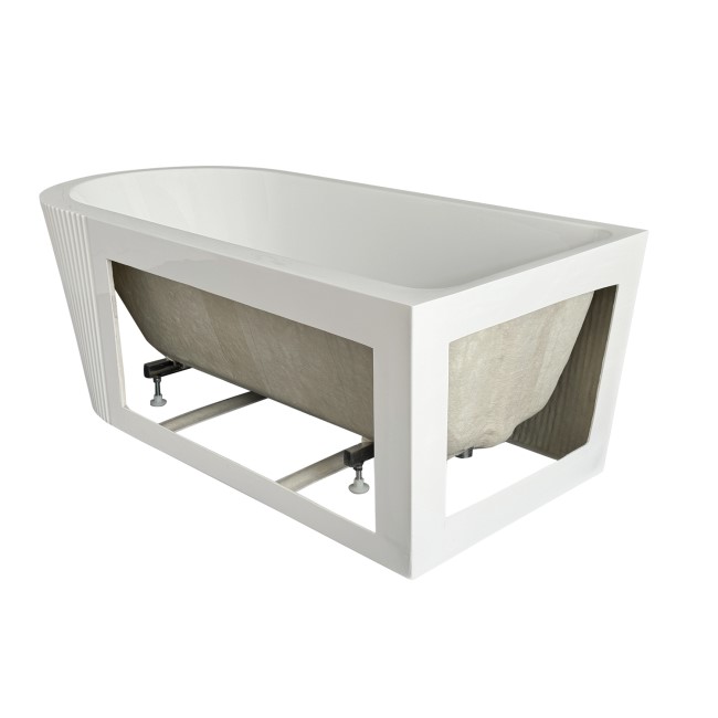 Freestanding Single Ended Left Hand Fluted Corner Bath 1650 x 800mm With Brushed Brass Bath Screen - Amaro