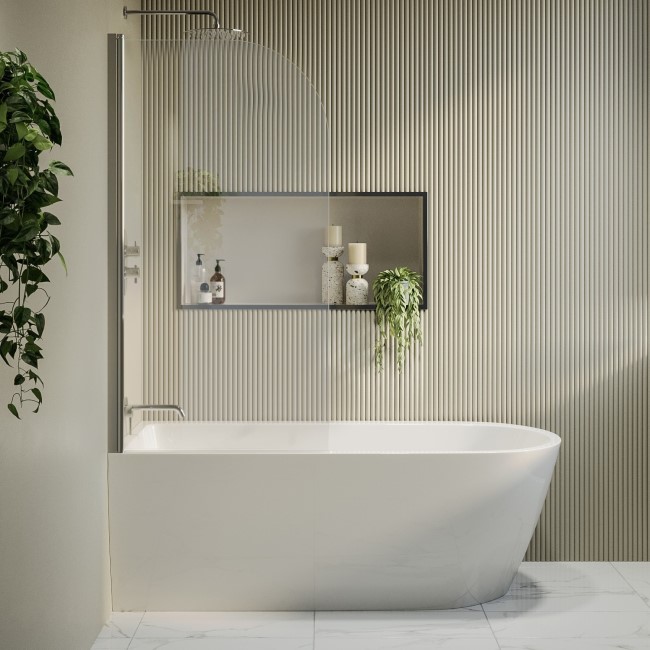 Freestanding Shower Bath Single Ended Left Hand Corner with Chrome Bath Screen 1650 x 800mm - Amaro