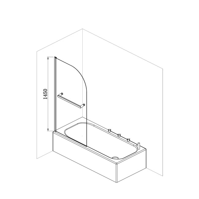 Freestanding Single Ended Left Hand Corner Shower Bath with Black Bath Screen with Towel Rail  1500 x 740mm - Kona