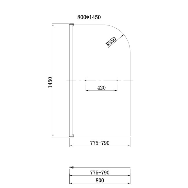 Freestanding Single Ended Left Hand Corner Shower Bath with Black Bath Screen with Towel Rail  1500 x 740mm - Kona