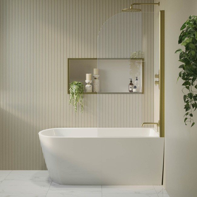 Freestanding Shower Bath Single Ended Right Hand Corner with Brass Bath Screen 1500 x 800mm - Amaro