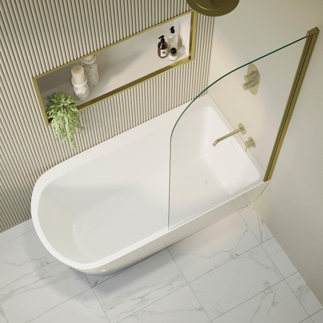 Freestanding Shower Bath Single Ended Right Hand Corner with Brass Bath Screen 1500 x 800mm - Amaro